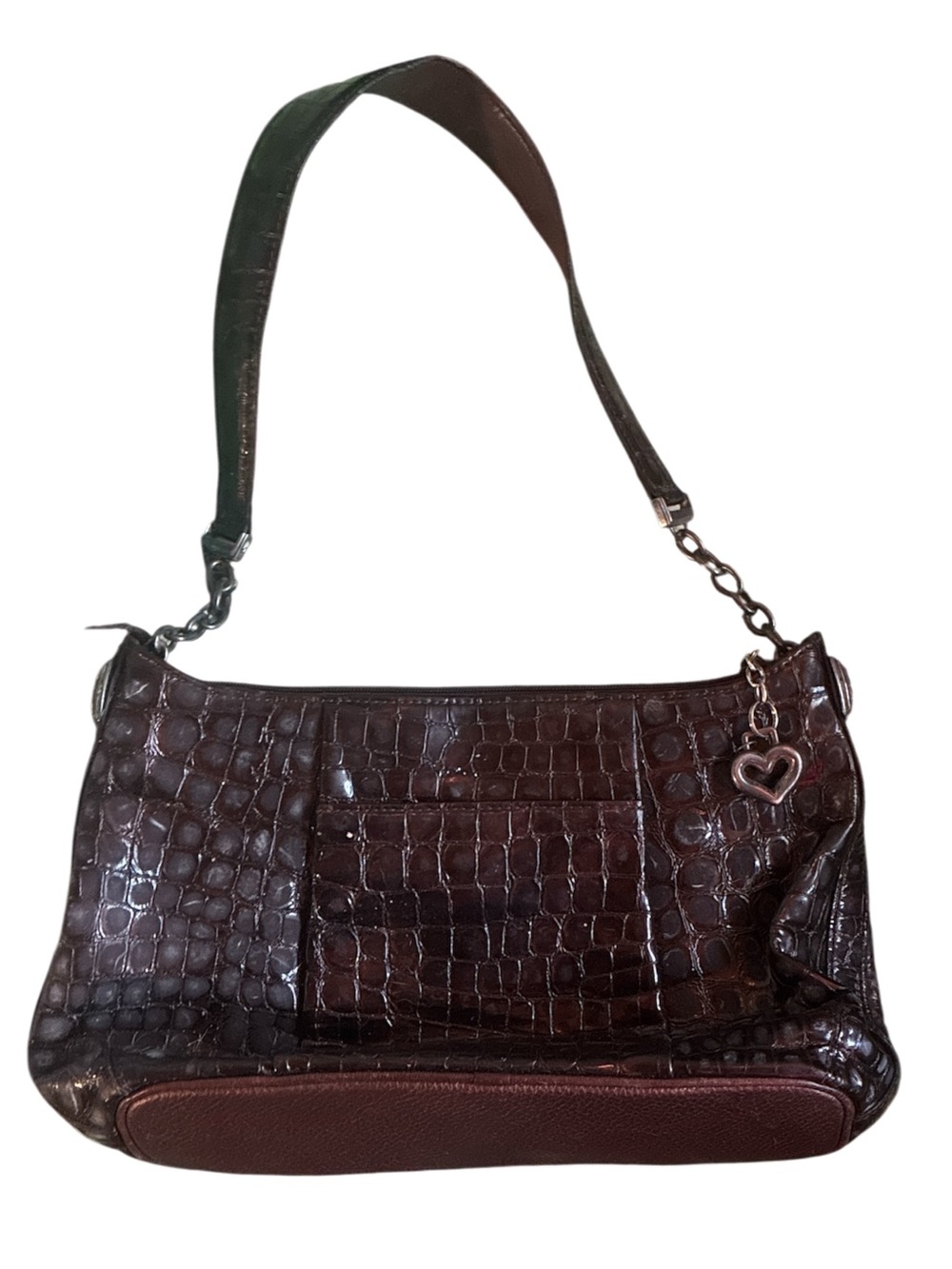 Authentic Brighton Brown Croc Embossed Patent Leather Shoulder Bag Hobo